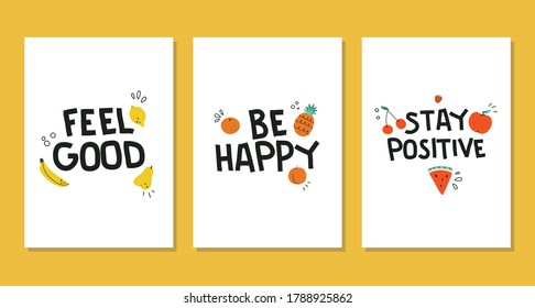 Set of positive lettering phrases. Funny and motivational typography quote. Vector hand drawn illustration for poster, greeting card, fabric