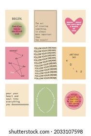 Set of positive motivation posters on trendy abstract background in neutral colors, vector illustration