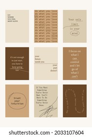 Set of positive motivation posters on trendy abstract background in neutral colors, vector illustration