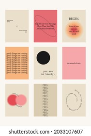 Set of positive motivation posters on trendy abstract background in neutral colors, vector illustration