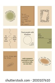 Set of positive motivation posters on trendy abstract background in neutral colors, vector illustration