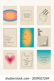 Set of positive motivation posters on trendy abstract background in neutral colors, vector illustration