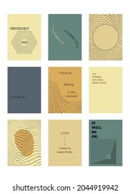 Conjunto de afiches de motivación positiva sobre fondo abstracto de moda en colores neutros, ilustración vectorial