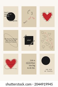 Set of positive motivation posters on trendy abstract background in neutral colors, vector illustration