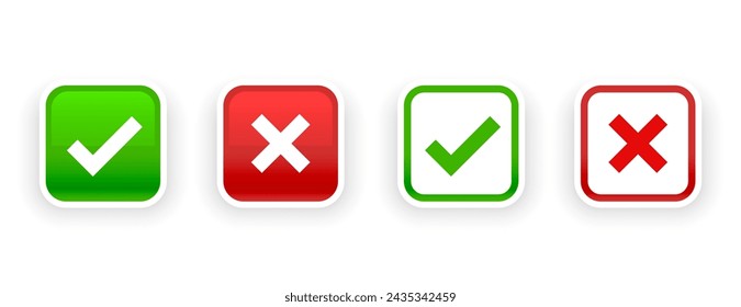 set of positive and negative checkmark button sign design vector