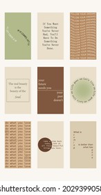 Set of positive social media quotes, motivation posters on trendy abstract background in neutral colors.