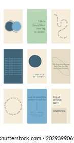 Set of positive social media quotes, motivation posters on trendy abstract background in neutral colors.