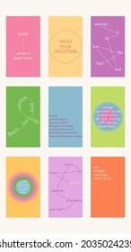 Set of positive social media quotes, motivation posters on trendy abstract background in neutral colors, vector illustration