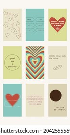 Set of positive social media quotes, motivation posters on trendy abstract background in neutral colors, vector illustration