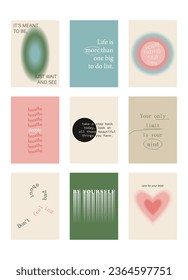 Set of positive social media quotes, motivation posters on trendy abstract background in neutral colors, vector illustration