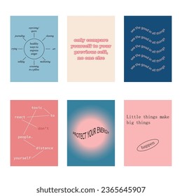 Set of positive social media quotes, motivation posters on trendy abstract background in neutral colors, vector illustration