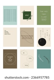 Set of positive social media quotes, motivation posters on trendy abstract background in neutral colors, vector illustration