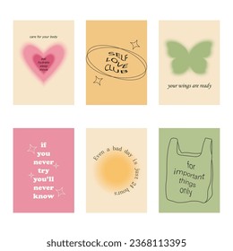 Set of positive social media quotes, motivation posters on trendy abstract background in neutral colors, vector illustration