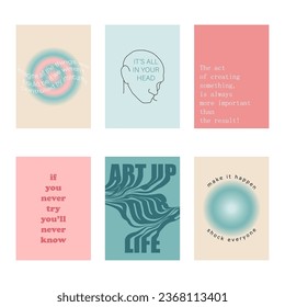 Set of positive social media quotes, motivation posters on trendy abstract background in neutral colors, vector illustration