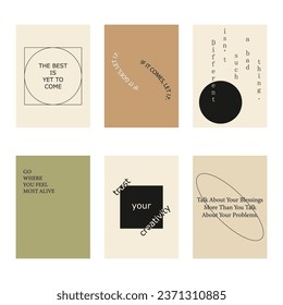 Set of positive social media quotes, motivation posters on trendy abstract background in neutral colors, vector illustration
