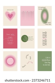 Set of positive social media quotes, motivation posters on trendy abstract background in neutral colors, vector illustration