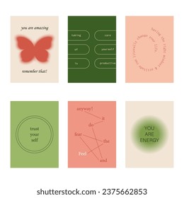 Set of positive social media quotes, motivation posters on trendy abstract background in neutral colors, vector illustration