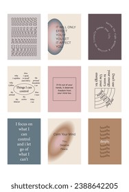 Set of positive social media quotes, motivation posters on trendy abstract background in neutral colors.