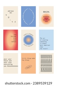 Set of positive social media quotes, motivation posters on trendy abstract background in neutral colors.