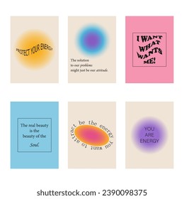 Set of positive social media quotes, motivation posters on trendy abstract background in neutral colors.