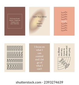 Set of positive social media quotes, motivation posters on trendy abstract background in neutral colors, vector illustration
