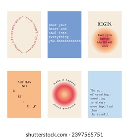 Set of positive social media quotes, motivation posters on trendy abstract background in neutral colors, vector illustration