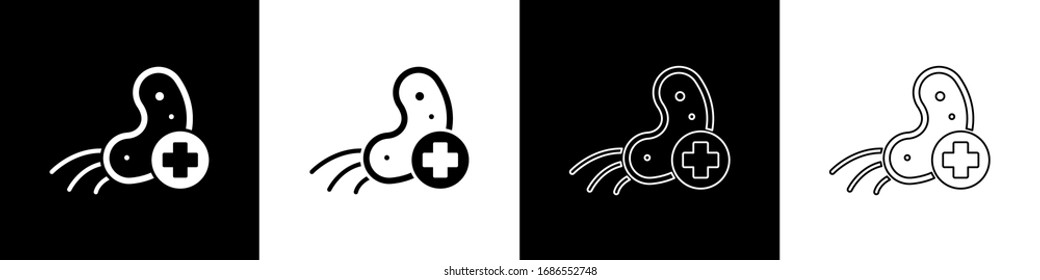 Set Positive virus icon isolated on black and white background. Corona virus 2019-nCoV. Bacteria and germs, cell cancer, microbe, fungi.  Vector Illustration