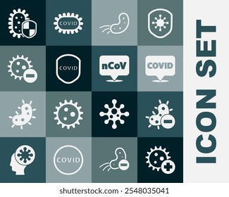 Set Positive virus, Negative, Corona covid-19 on location, Virus, Shield protecting from,  and 2019-nCoV icon. Vector