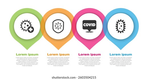 Set Positive virus, Shield protecting from virus, Corona virus covid-19 on location and Virus. Business infographic template. Vector