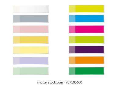 Set Post note sticker. Memo isolated on transparent background. Paper sticky tape with shadow. Office color post sticks for advertising design. Vector illustration