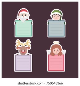 Set of post it notes with Christmas characters