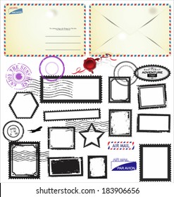 Set of post stamp symbols, vector illustration