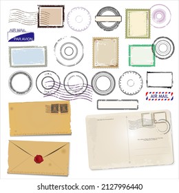 Conjunto de símbolos postsellos aislados en fondo blanco