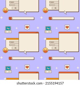 Set of post or stories templates for social media in vaporwave style. Abstract retro 80s 90s aesthetic groovy backgrounds with old computer user interface, nostalgic elements and stickers. Vector.