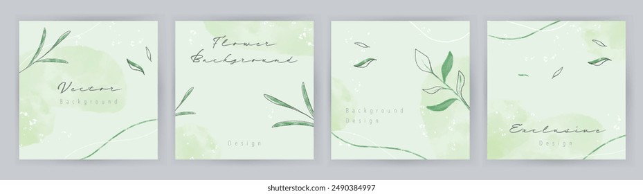 Set of post templates. Elegant abstract background. Hand drawn floral and pastel yellow colors. Vector for social media post, wedding invitation, greeting card, branding, design, banner, poster ad.