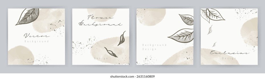 Set of post templates. Hand drawn floral and pastel brown colors. Vector for social media post, wedding invitation, greeting card, branding, design, banner, poster ad.