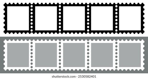 Set of postage Sheet stamps . Blank marks template for postcards. Vector illustration isolated on gray and white background.