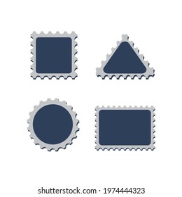 Set of postage stamps icons. Blank postage stamps in different sizes and forms.