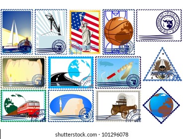 A set of postage stamps. The illustration on a white background.