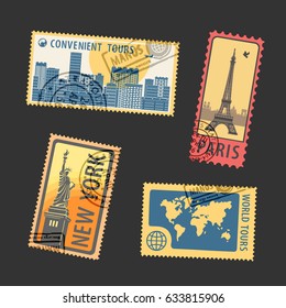 Set of Postage Stamps Vector Illustration