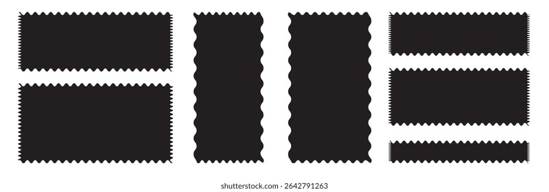 Set of postage stamps in white with zigzag edges, Rectangle shape frame with zigzag edge. Zigzag wavy edge shapes. Vector illustration