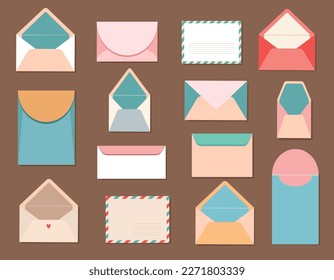 Set of postal envelopes. Isolated mail envelopes.Modern design collection. Vector illustration for web and print.	