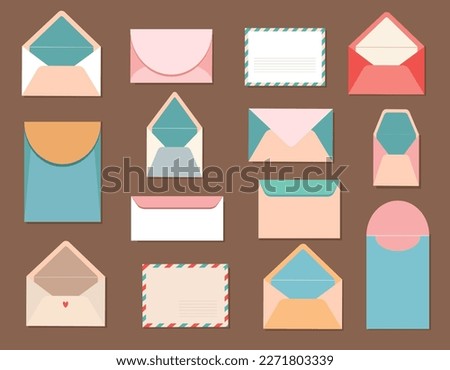 Set of postal envelopes. Isolated mail envelopes.Modern design collection. Vector illustration for web and print.	