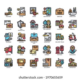 Set of Postal Service thin line and pixel perfect icons for any web and app project. 