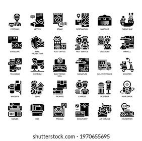 Set of Postal Service thin line and pixel perfect icons for any web and app project. 
