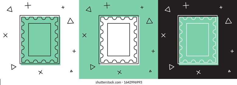 Set Postal stamp icon isolated on white and green, black background.  Vector Illustration