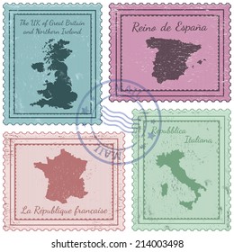 set of postal stamps with grunge effect