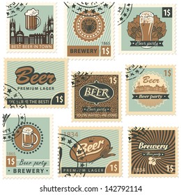 set of postal stamps on theme of beer and brewery