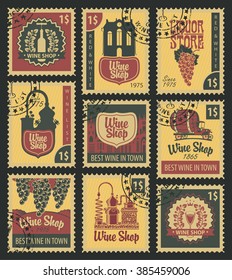 set of postal stamps on theme of wine and liquor