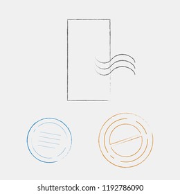 Set of postal stamps and postmarks, black isolated on white background, vector illustration.